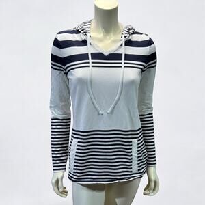 Talbots Blue and White Striped Hooded Pullover, Size Small